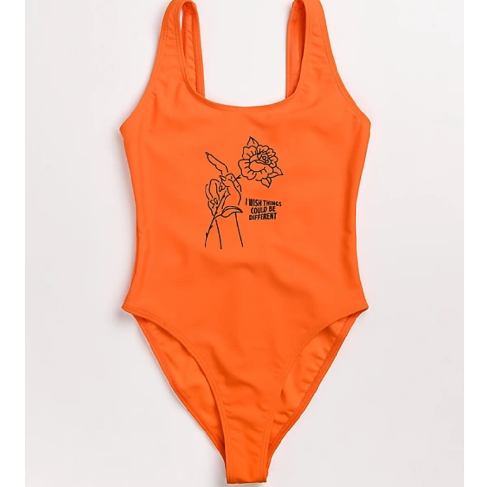 Zumiez Broken Promises Could Be Different Orange One Piece Swimsuit S NWT